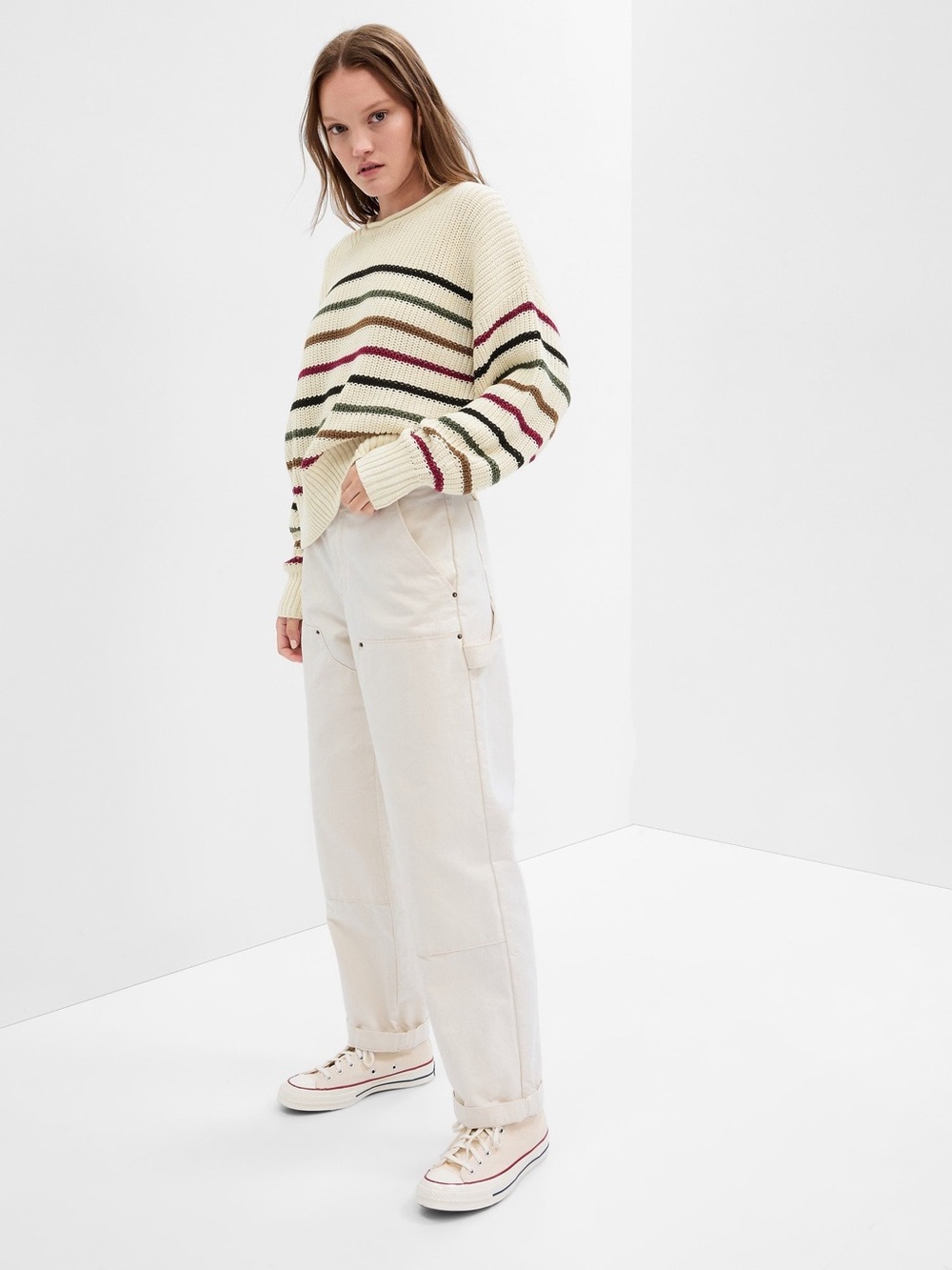 Gap NWOT Cream Striped Roll Neck Cotton Pullover sweater Equestrian Academic